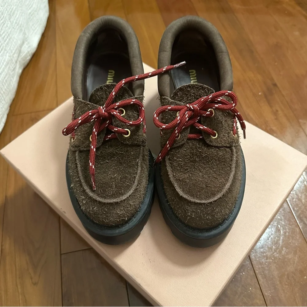 MIU MIU Chunky rustic Suede Loafers Brown Size 36.5 6.5 - Picture 5 of 10